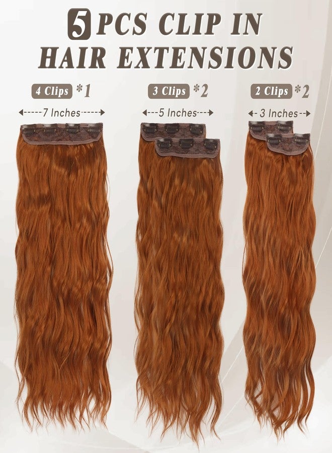 بارسدار وصلات شعر بارسدار بلون الزنجبيل والنحاس - 20 بوصة، 5 قطع، وصلات شعر مموجة تغطي الرأس بالكامل للنساء - قطع شعر صناعية كثيفة وناعمة، مناسبة للاستخدام اليومي والحفلات والهالوين - لون الزنجبيل والنحاس - Image 2